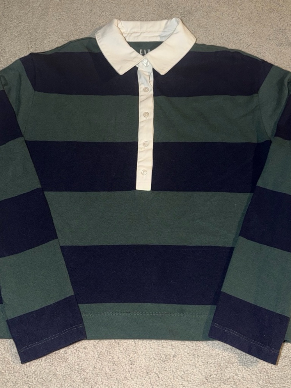 GAP Green & Navy Striped Rugby Polo